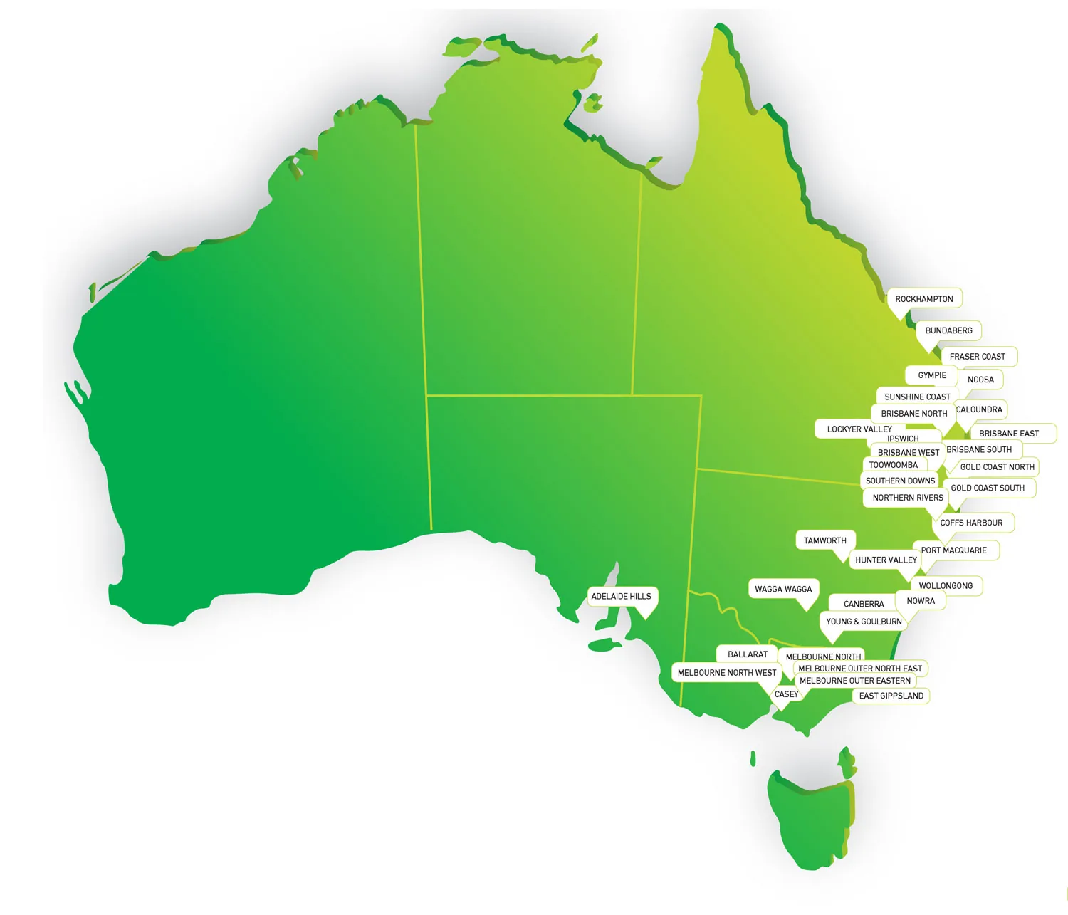 Map of Stroud Homes franchise locations across Australia and New Zealand